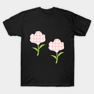 Pink Gingham Flower Design T-Shirt